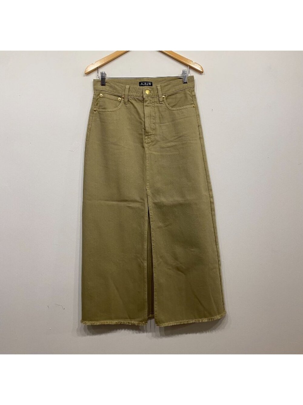 J.Crew Classic Denim Maxi Skirt in Light Green Size 27